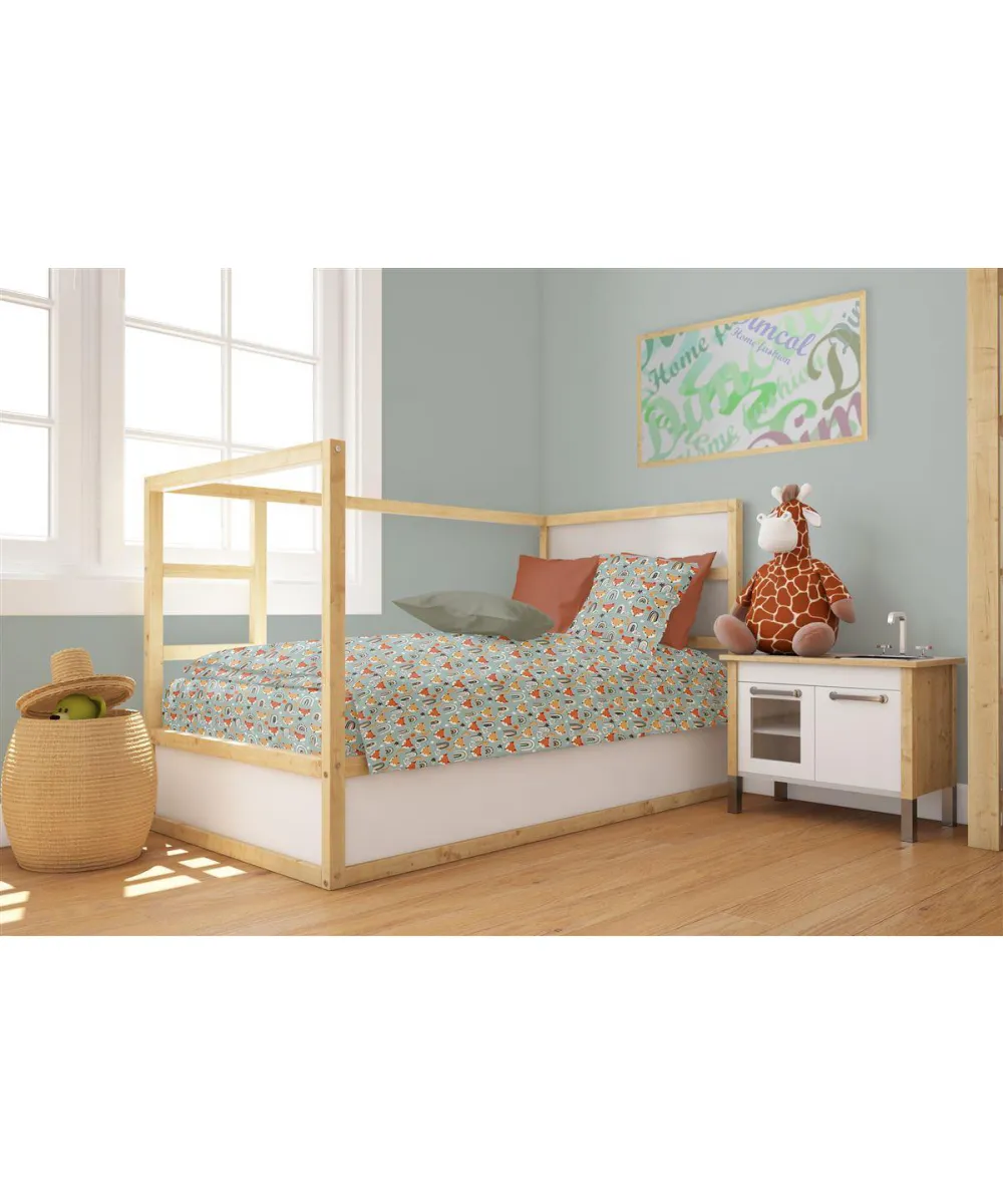 Παπλωματοθήκη Εμπριμέ bebe Fox 528 120X160 Pale Cyan 100%  Cotton