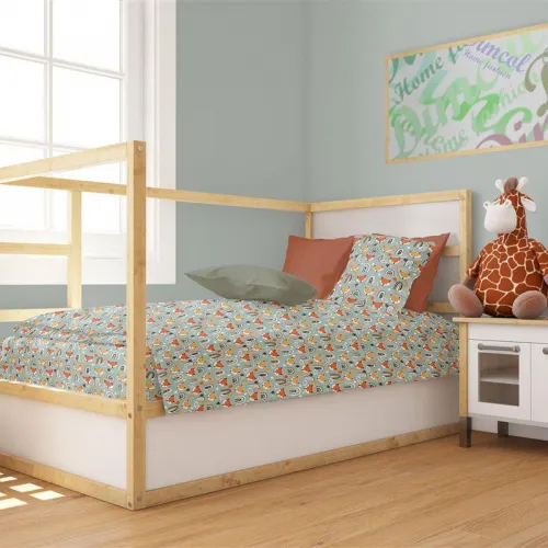 Παπλωματοθήκη Εμπριμέ bebe Fox 528 120X160 Pale Cyan 100%  Cotton