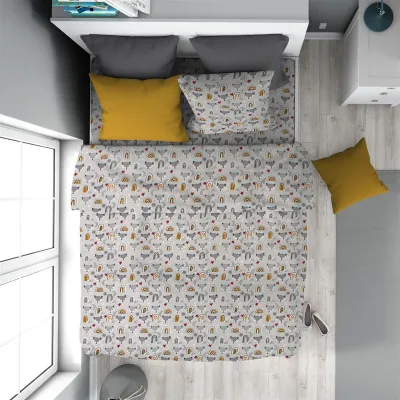 Παπλωματοθήκη Εμπριμέ kids Fox 527 160X240 Grey 100%  Cotton