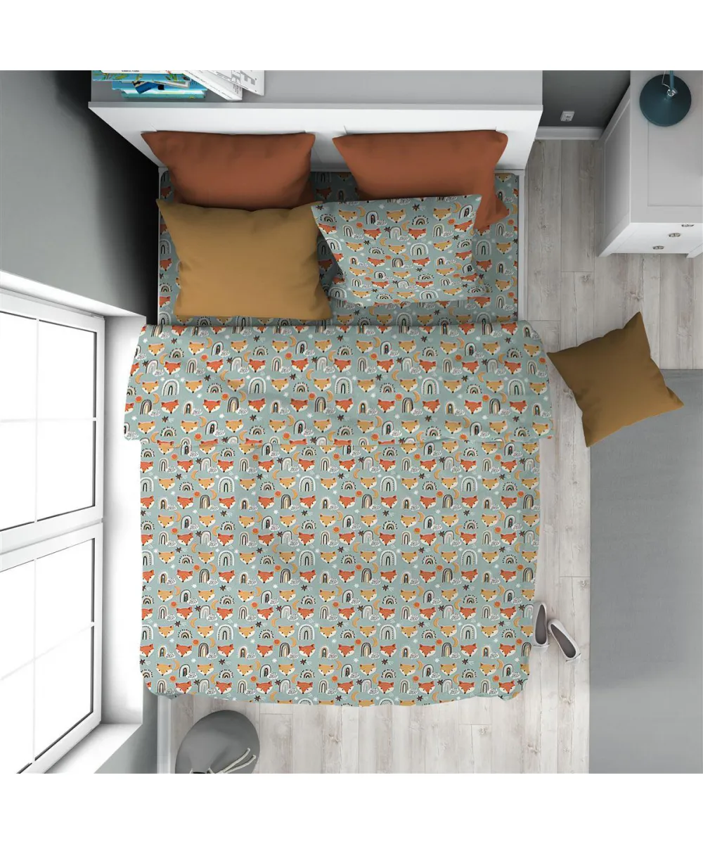 Παπλωματοθήκη Εμπριμέ kids Fox 528 160X240 Pale Cyan 100%  Cotton