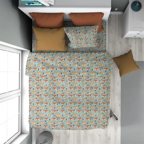 Παπλωματοθήκη Εμπριμέ kids Fox 528 160X240 Pale Cyan 100%  Cotton