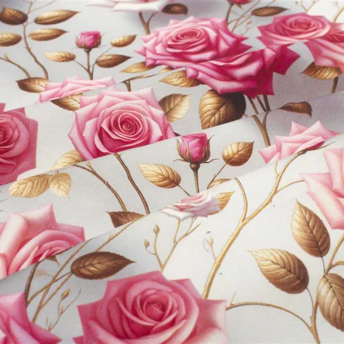 Αλέκιαστο Καρέ Ψηφιακής Εκτύπωσης Roses 465 90X90 Grey-Pink 70/30 Cott/Pol