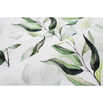 Αλέκιαστη Τραβέρσα Ψηφιακής Εκτύπωσης Green Leaves 462 40X180 White-Green 70/30 Cott/Pol