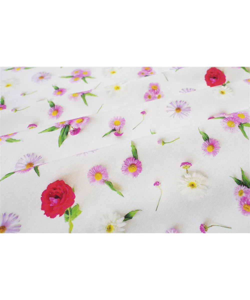 Αλέκιαστη Τραβέρσα Ψηφιακής Εκτύπωσης Daisies 463 40X180 White-Pink 70/30 Cott/Pol