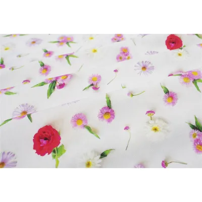 Αλέκιαστη Τραβέρσα Ψηφιακής Εκτύπωσης Daisies 463 40X180 White-Pink 70/30 Cott/Pol