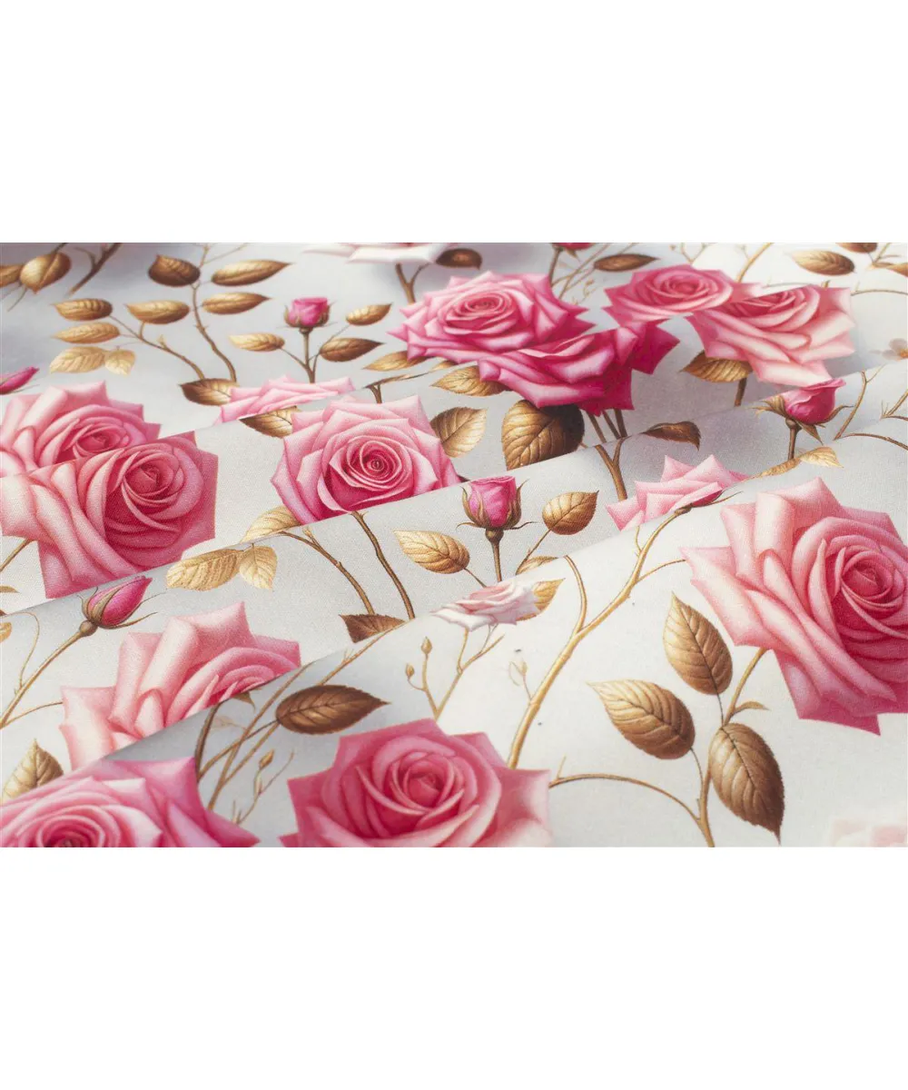 Αλέκιαστη Τραβέρσα Ψηφιακής Εκτύπωσης Roses 465 40X180 Grey-Pink 70/30 Cott/Pol