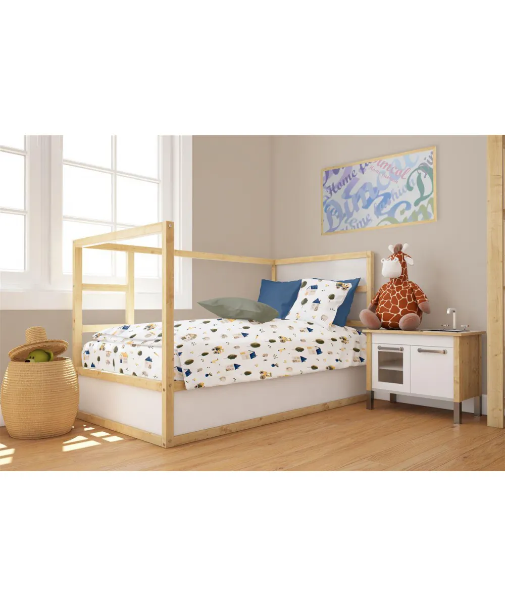 Παπλωματοθήκη Εμπριμέ bebe Village 579 120X160 White-Green 100%  Cotton