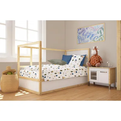 Παπλωματοθήκη Εμπριμέ bebe Village 579 120X160 White-Green 100%  Cotton