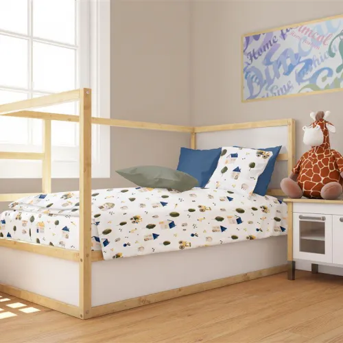 Παπλωματοθήκη Εμπριμέ bebe Village 579 120X160 White-Green 100%  Cotton