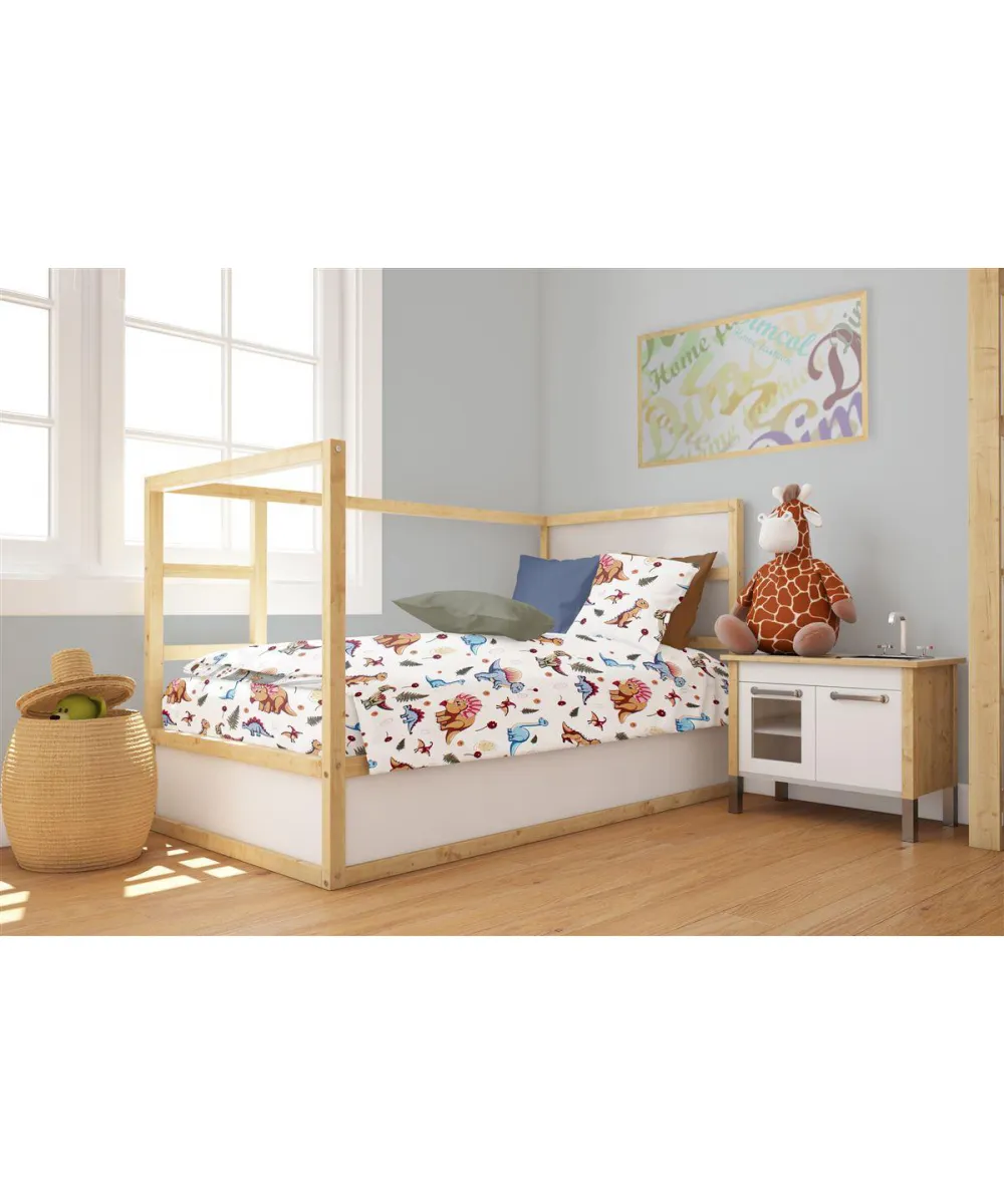 Παπλωματοθήκη Εμπριμέ bebe Dinosaur 519 120X160 White-Blue 100%  Cotton