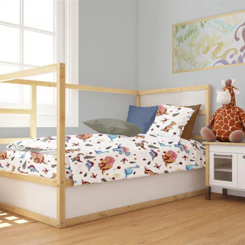 Παπλωματοθήκη Εμπριμέ bebe Dinosaur 519 120X160 White-Blue 100%  Cotton