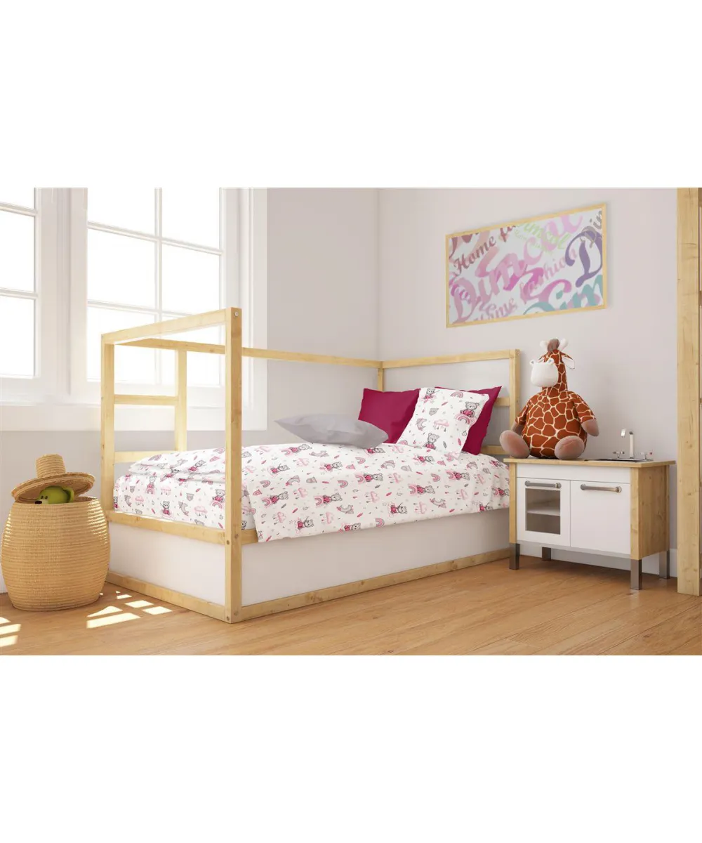Παπλωματοθήκη Εμπριμέ bebe Cloudy Bear 582 120X160 White-Pink 100%  Cotton