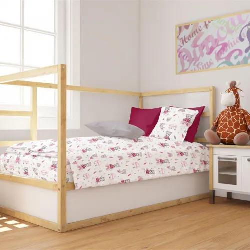 Παπλωματοθήκη Εμπριμέ bebe Cloudy Bear 582 120X160 White-Pink 100%  Cotton