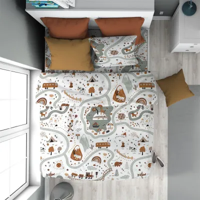Παπλωματοθήκη Εμπριμέ kids Countryside 580 160X240 White-Mint 100%  Cotton