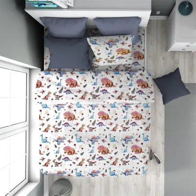 Παπλωματοθήκη Εμπριμέ kids Dinosaur 519 160X240 White-Blue 100%  Cotton