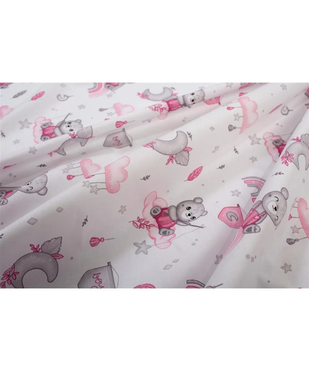 Σεντονάκι Λίκνου bebe Cloudy Bear 582 80X110 White-Pink 100%  Cotton