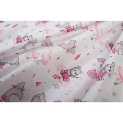 Σεντονάκι Λίκνου bebe Cloudy Bear 582 80X110 White-Pink 100%  Cotton