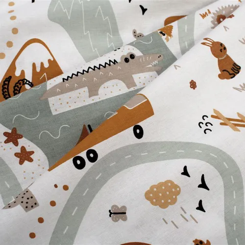 Σεντόνια Εμπριμέ Σετ 3 τεμ bebe Countryside 580 120X160 White-Mint 100%  Cotton