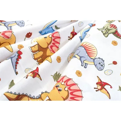Σεντόνια Εμπριμέ Σετ 3 τεμ bebe Dinosaur 519 120X160 White-Blue 100%  Cotton