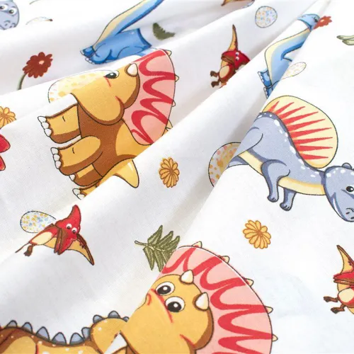 Σεντόνια Εμπριμέ Σετ 3 τεμ bebe Dinosaur 519 120X160 White-Blue 100%  Cotton