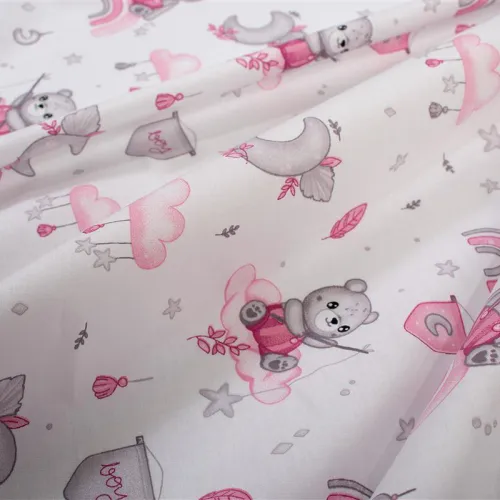 Σεντόνια Εμπριμέ Σετ 3 τεμ bebe Cloudy Bear 582 120X160 White-Pink 100%  Cotton