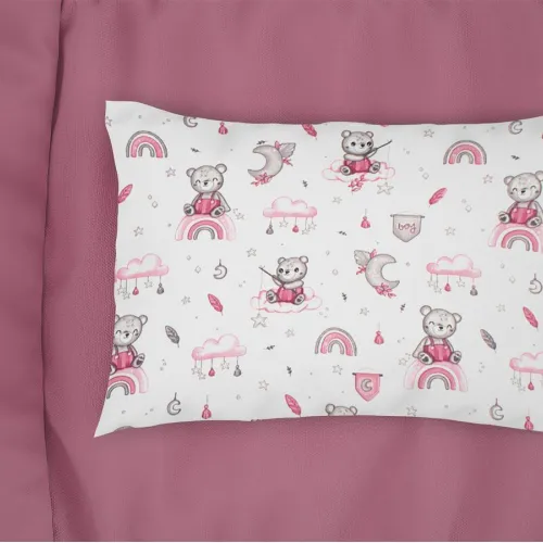 Μαξιλαροθήκη Εμπριμέ bebe Cloudy Bear 582 35X45 White-Pink 100%  Cotton