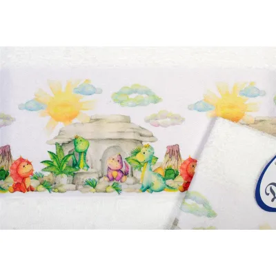 Πετσέτα Σετ 2 τεμ Με Ψηφιακή Εκτύπωση bebe Dinosaurs 311 30X50,70X140 White 100%  Cotton