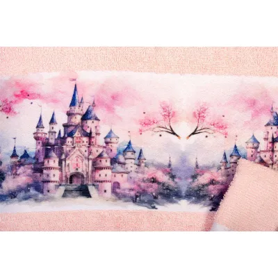 Πετσέτα Σετ 2 τεμ Με Ψηφιακή Εκτύπωση bebe Fairytale Castle 325 30X50,70X140 Pink 100%  Cotton