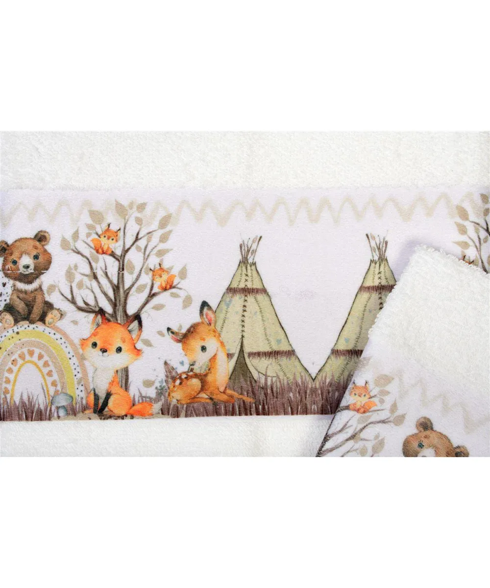 Πετσέτα Σετ 2 τεμ Με Ψηφιακή Εκτύπωση bebe Forest Animals 335 30X50,70X140 White 100%  Cotton