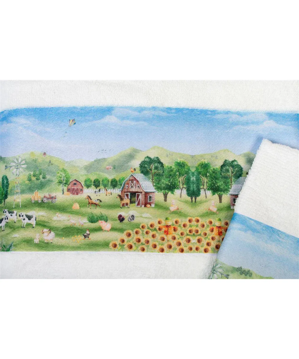 Πετσέτα Σετ 2 τεμ Με Ψηφιακή Εκτύπωση bebe Farm 340 30X50,70X140 White 100%  Cotton