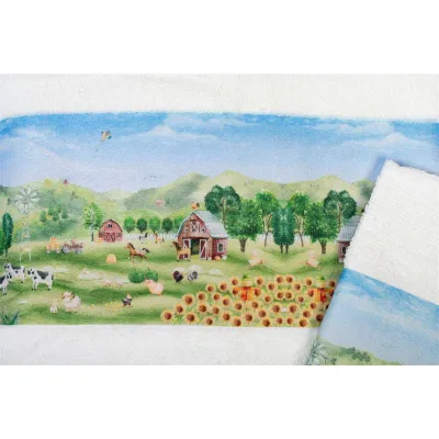 Πετσέτα Σετ 2 τεμ Με Ψηφιακή Εκτύπωση bebe Farm 340 30X50,70X140 White 100%  Cotton