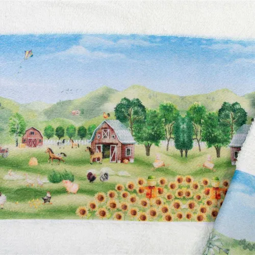 Πετσέτα Σετ 2 τεμ Με Ψηφιακή Εκτύπωση bebe Farm 340 30X50,70X140 White 100%  Cotton