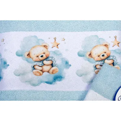 Πετσέτα Σετ 2 τεμ Με Ψηφιακή Εκτύπωση bebe Cute Bear 301 30X50,70X140 Sky Blue 100%  Cotton