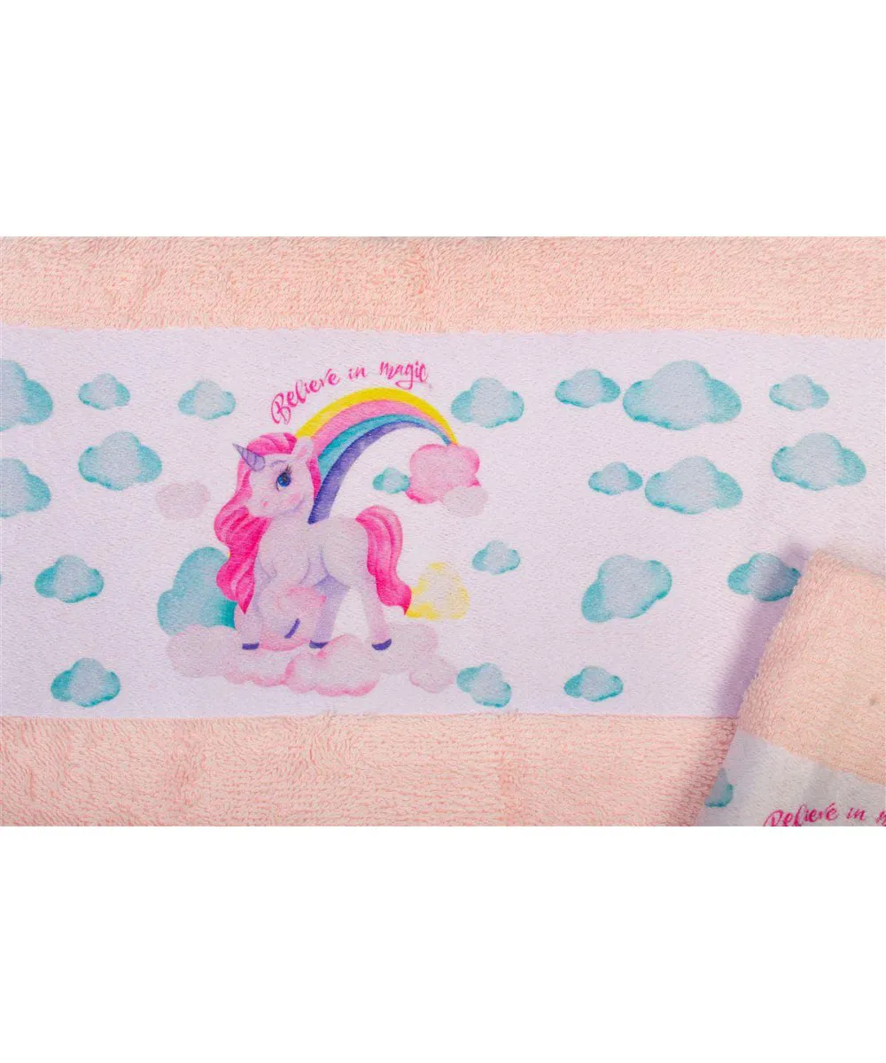 Πετσέτα Σετ 2 τεμ Με Ψηφιακή Εκτύπωση bebe Magic Unicorn 315 30X50,70X140 Pink 100%  Cotton