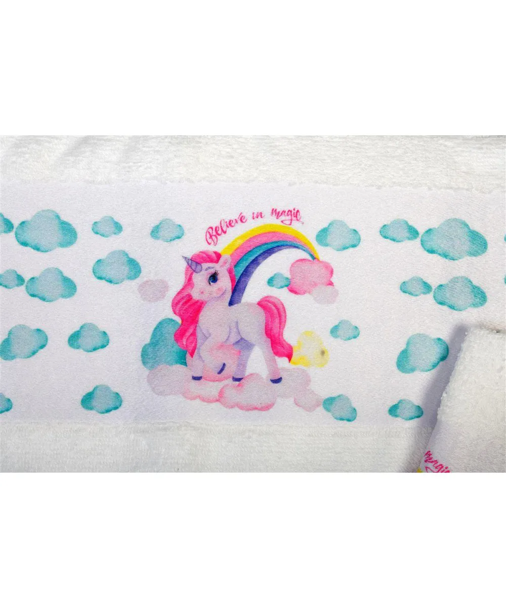 Πετσέτα Σετ 2 τεμ Με Ψηφιακή Εκτύπωση bebe Magic Unicorn 316 30X50,70X140 White 100%  Cotton