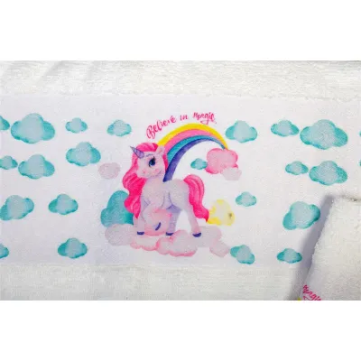 Πετσέτα Σετ 2 τεμ Με Ψηφιακή Εκτύπωση bebe Magic Unicorn 316 30X50,70X140 White 100%  Cotton