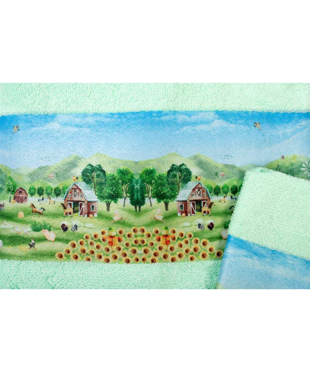 Πετσέτα Σετ 2 τεμ Με Ψηφιακή Εκτύπωση bebe Farm 342 30X50,70X140 Mint 100%  Cotton