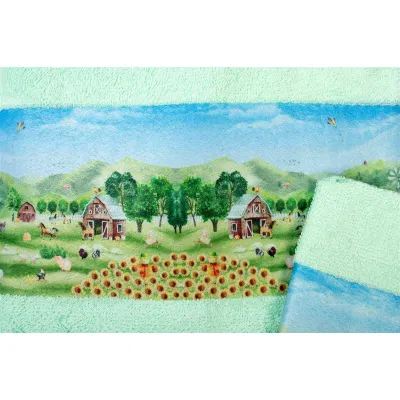 Πετσέτα Σετ 2 τεμ Με Ψηφιακή Εκτύπωση bebe Farm 342 30X50,70X140 Mint 100%  Cotton