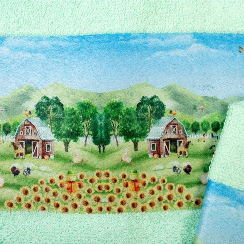 Πετσέτα Σετ 2 τεμ Με Ψηφιακή Εκτύπωση bebe Farm 342 30X50,70X140 Mint 100%  Cotton