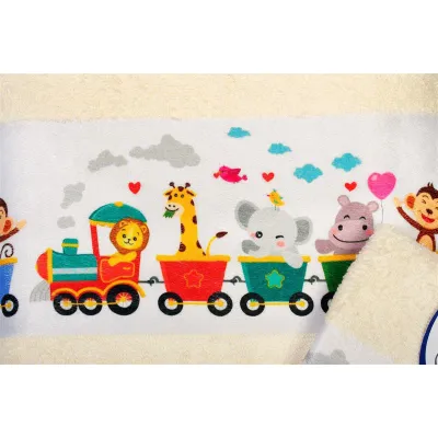 Πετσέτα Σετ 2 τεμ Με Ψηφιακή Εκτύπωση bebe Train 347 30X50,70X140 Ecru 100%  Cotton