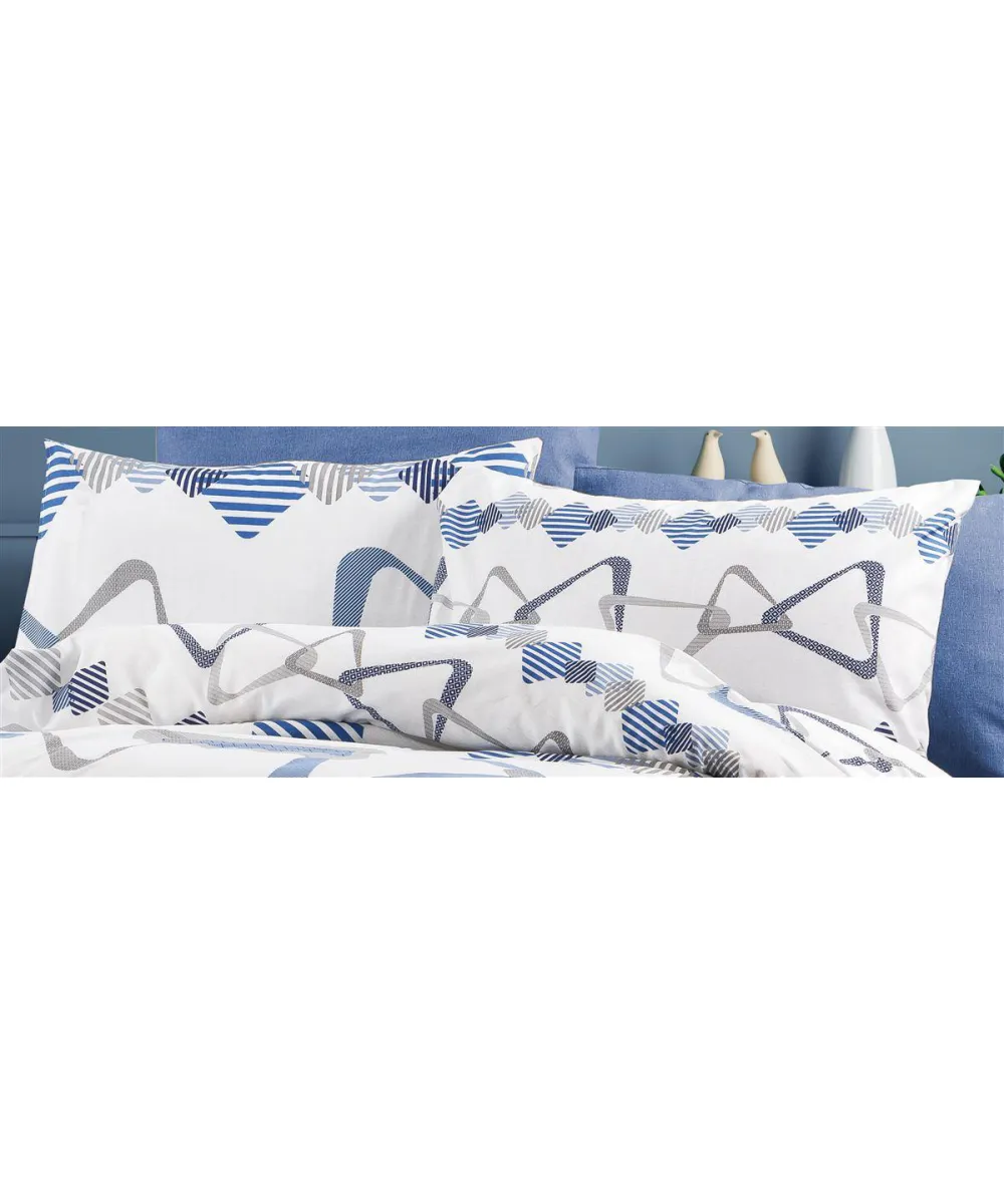 Μαξιλαροθήκη Εμπριμέ Δαρεία 489 50X70 White-Blue 70/30 Cott/Pol