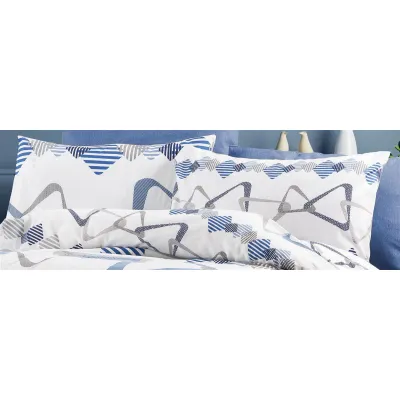 Μαξιλαροθήκη Εμπριμέ Δαρεία 489 50X70 White-Blue 70/30 Cott/Pol