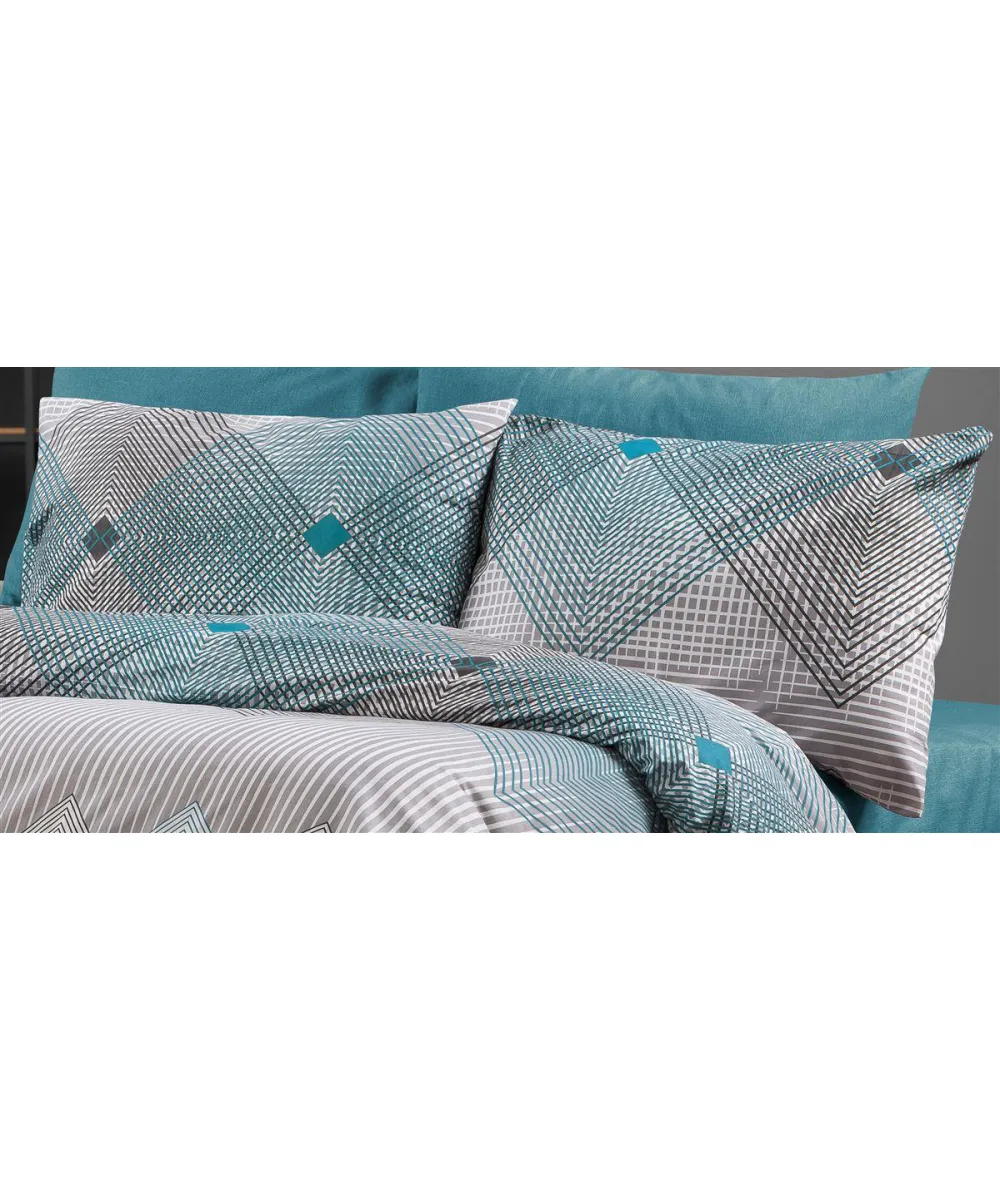Μαξιλαροθήκη Εμπριμέ Καλλιρόη 605 50X70 Grey-Petrol 70/30 Cott/Pol