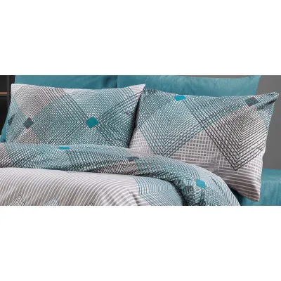 Μαξιλαροθήκη Εμπριμέ Καλλιρόη 605 50X70 Grey-Petrol 70/30 Cott/Pol