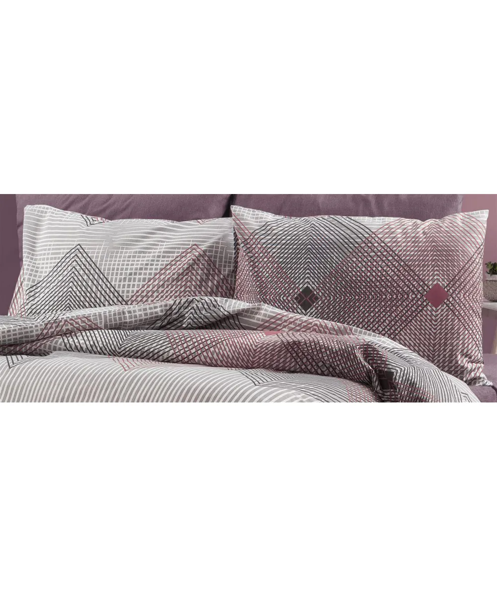 Μαξιλαροθήκη Εμπριμέ Καλλιρόη 606 50X70 Grey-Burgundy 70/30 Cott/Pol