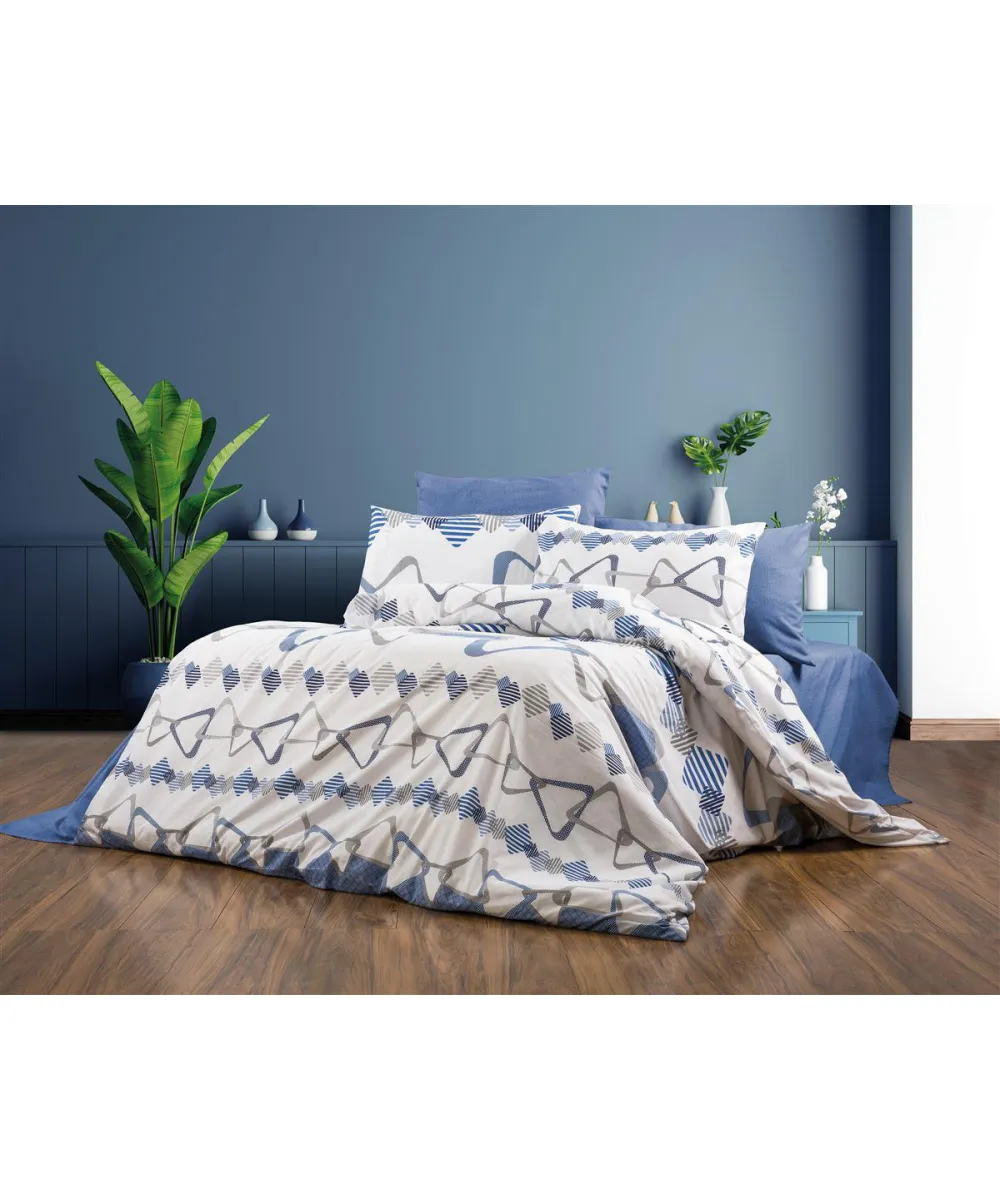 Παπλωματοθήκη Εμπριμέ Δαρεία 489 160X240 White-Blue 70/30 Cott/Pol