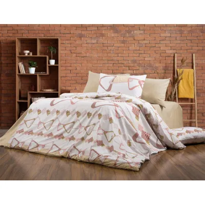 Παπλωματοθήκη Εμπριμέ Δαρεία 490 160X240 White-Beige 70/30 Cott/Pol