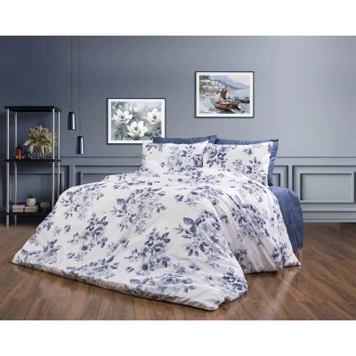 Σεντόνια Εμπριμέ Σετ 3 τεμ Βερονίκη 486 160X240 White-Blue 70/30 Cott/Pol