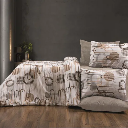 Σεντόνια Εμπριμέ Σετ 3 τεμ Διώνη 600 160X240 White-Mocha 70/30 Cott/Pol