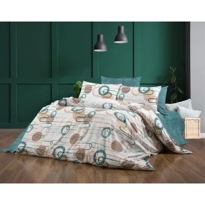 Σεντόνια Εμπριμέ Σετ 3 τεμ Διώνη 601 160X240 White-Petrol 70/30 Cott/Pol